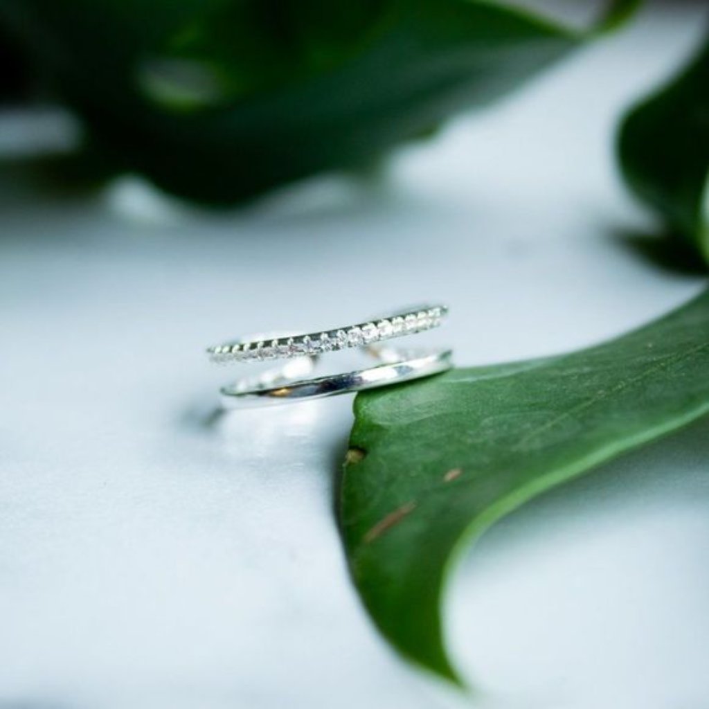 925 Silver Ring Open Adjustable Micro Paved Zirconia